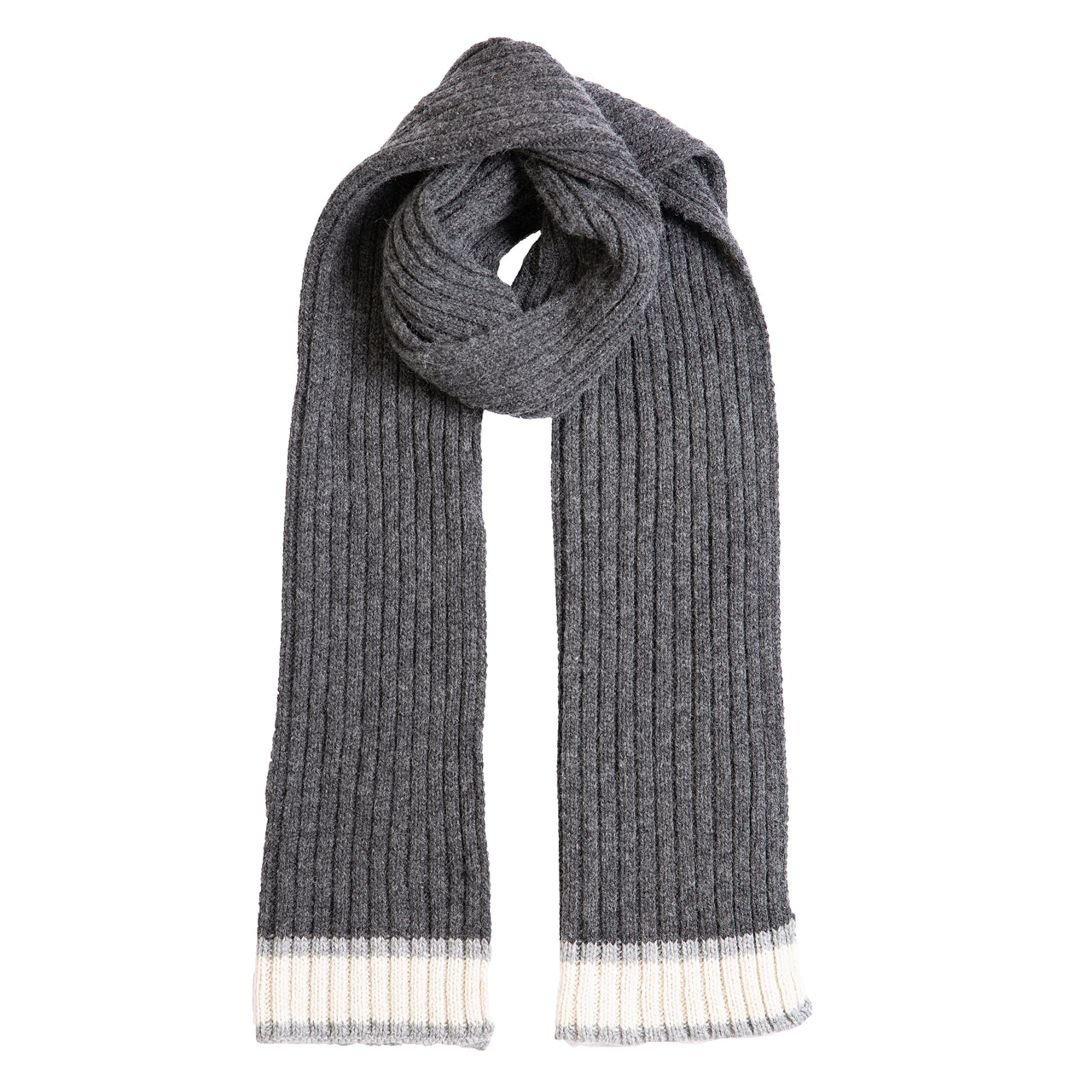 DENTS Stripe Knitted Scarf CHARCOAL/GREY