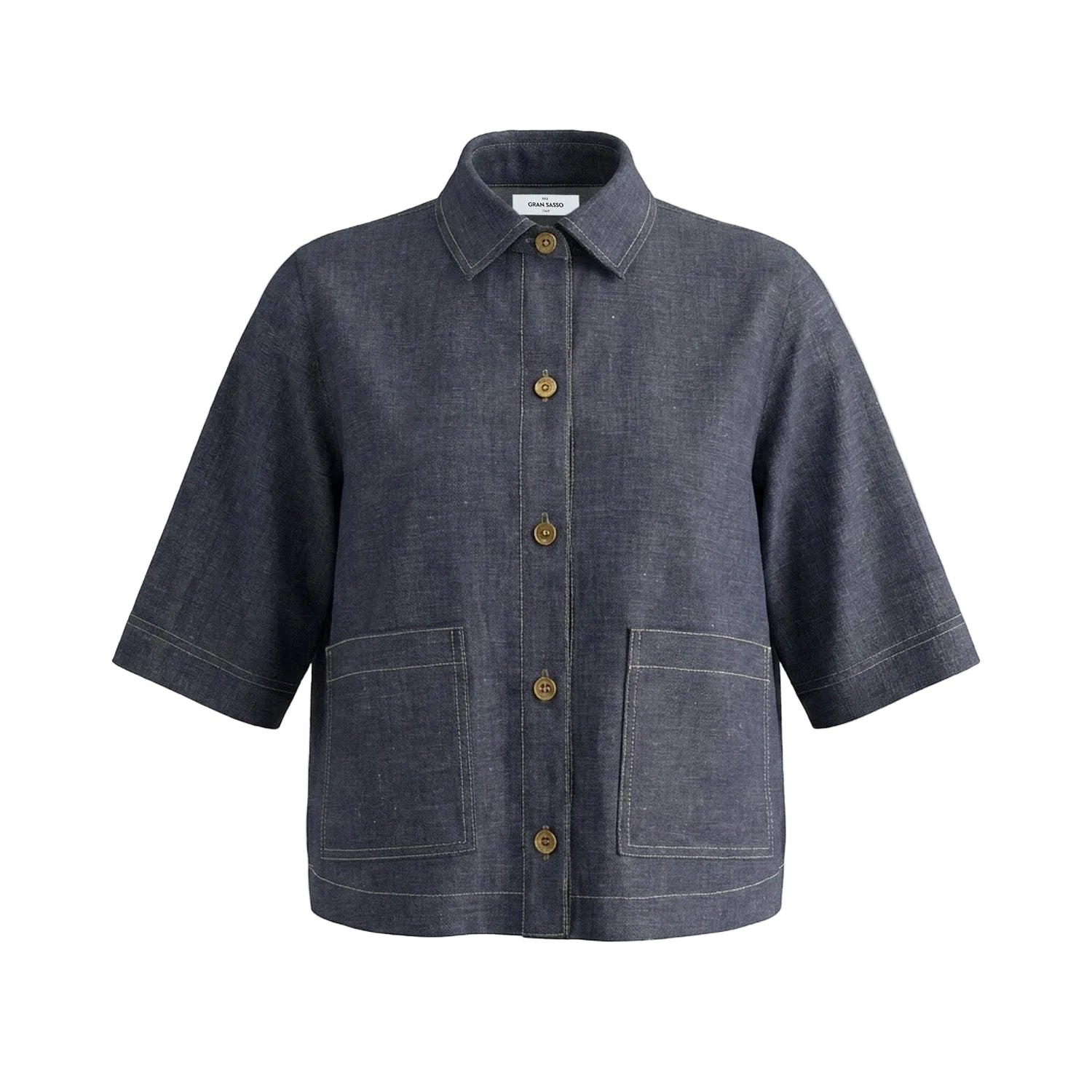 GRAN SASSO Womens Cotton Linen Shirt NAVY