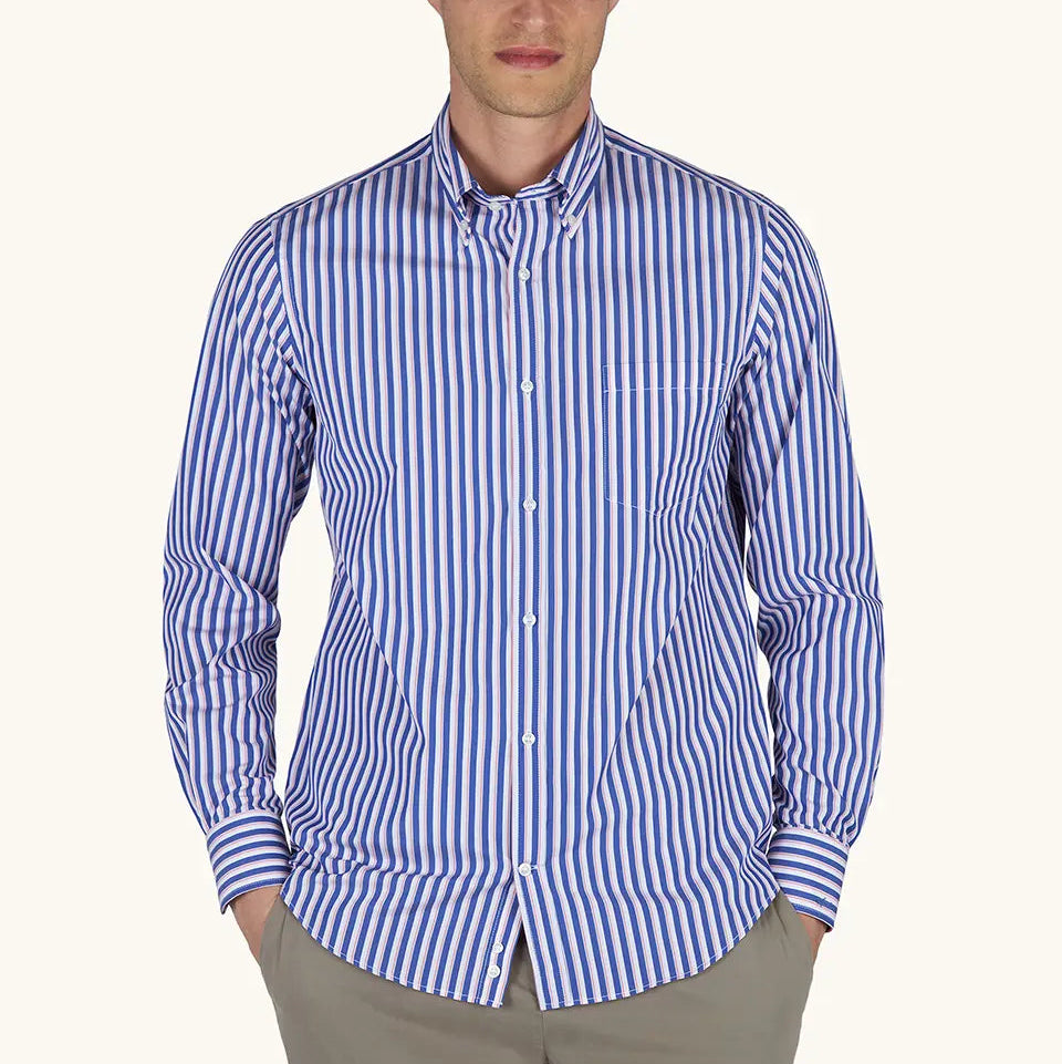 PAUL & SHARK Cotton Poplin Stripe Shirt BLUE/RED