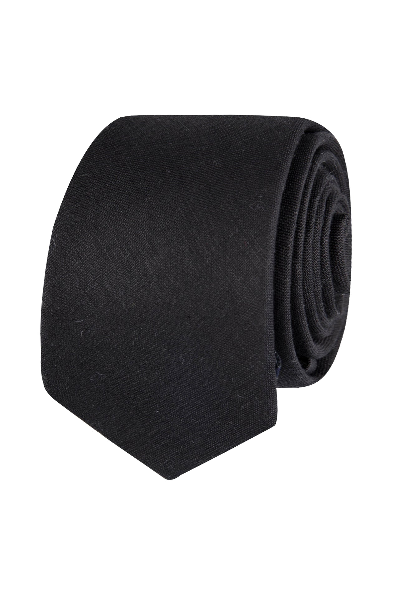 ABELARD Plain Linen Tie BLACK