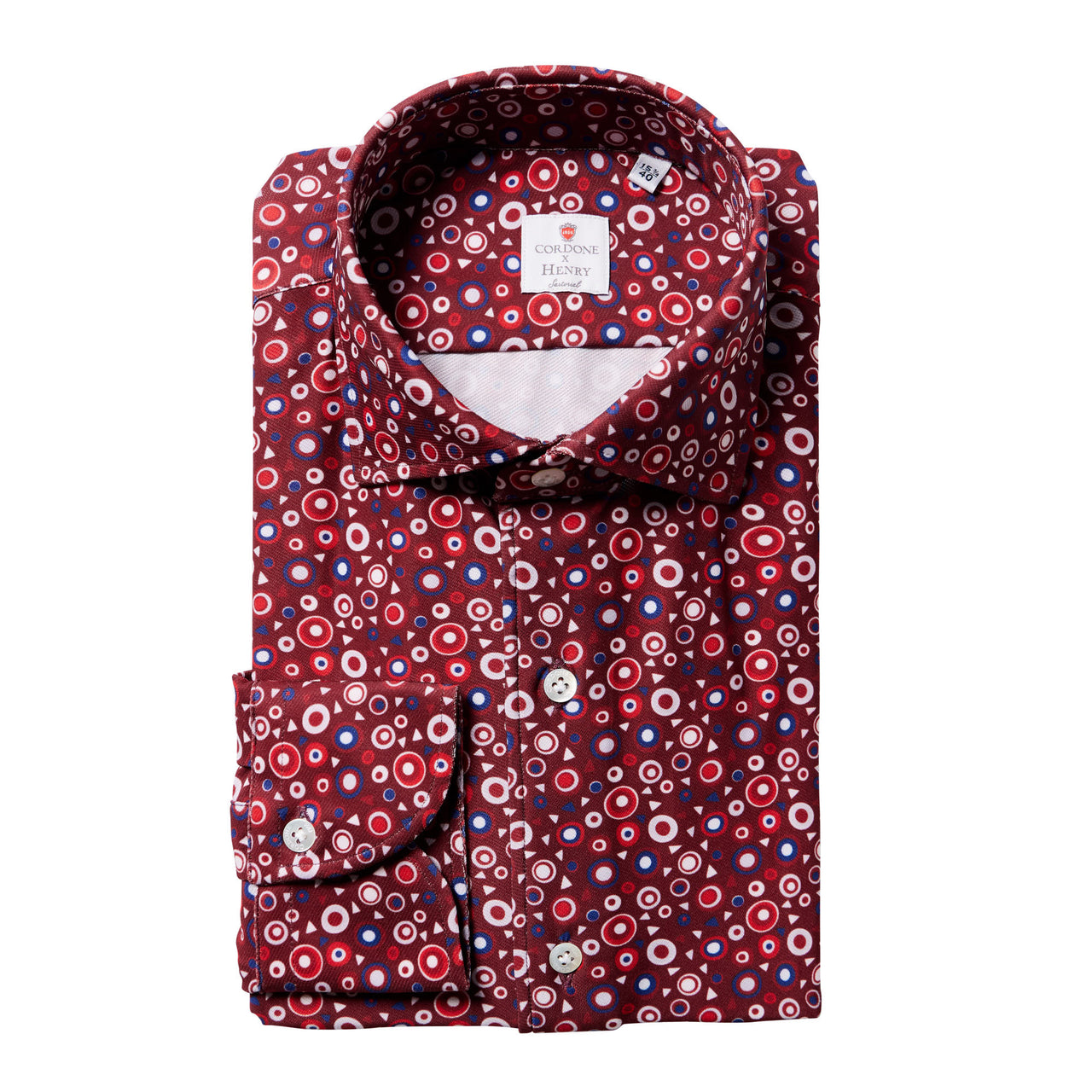 CORDONE Flower Printed Shirt Single Cuff Classic Fit RED/WHITE/BLUE