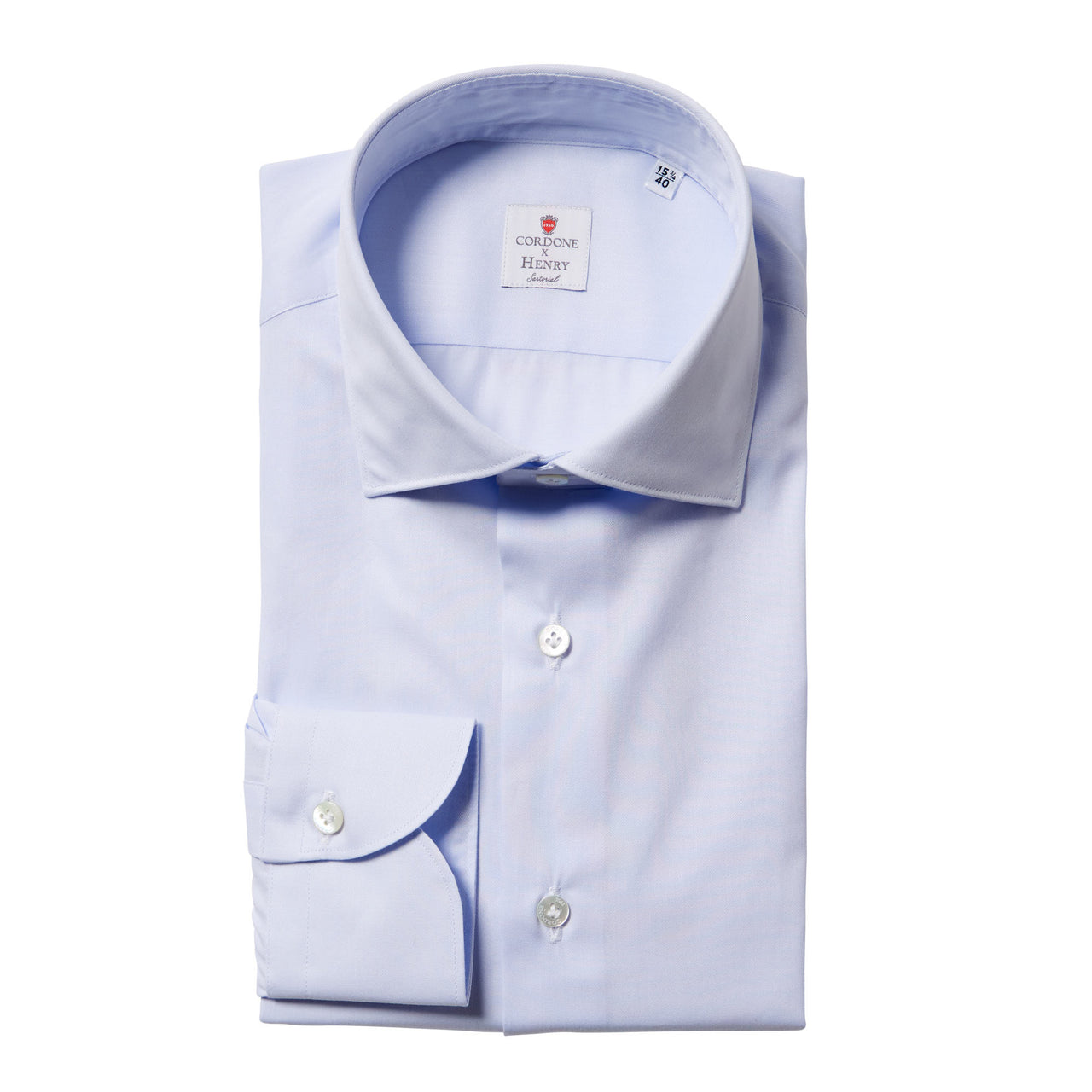 CORDONE Cotton Long Sleeve Single Cuff Shirt LIGHT BLUE