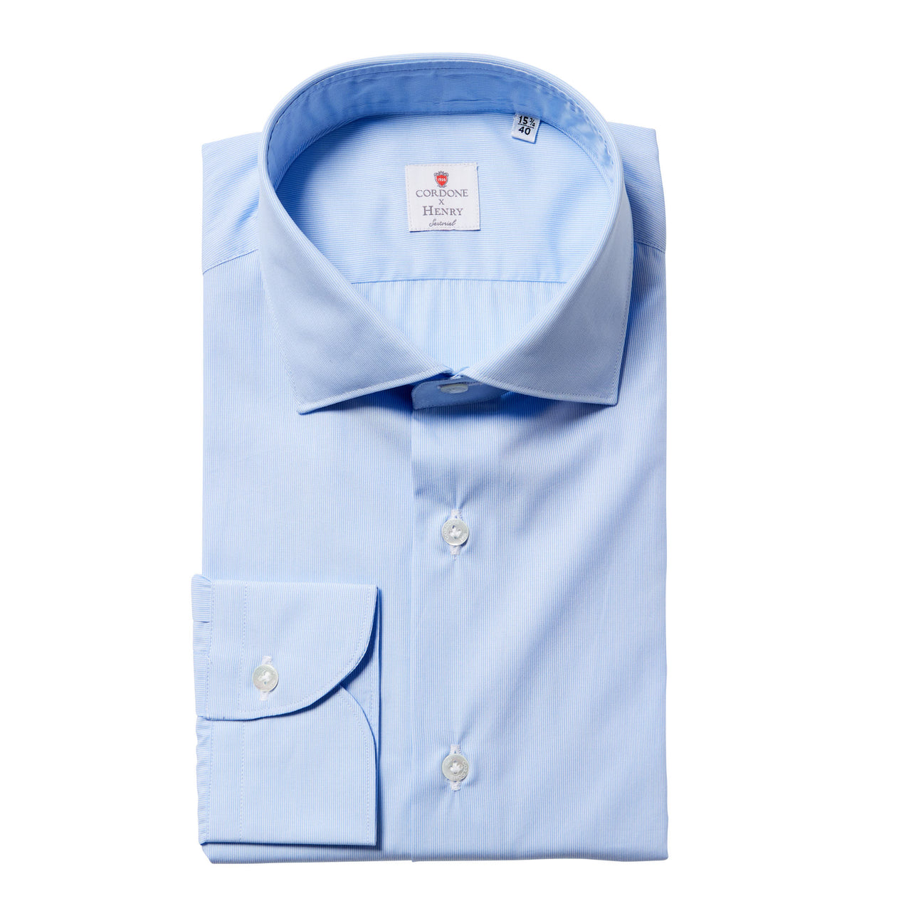 CORDONE Micro Stripe Long Sleeve Single Cuff Shirt BLUE/WHITE
