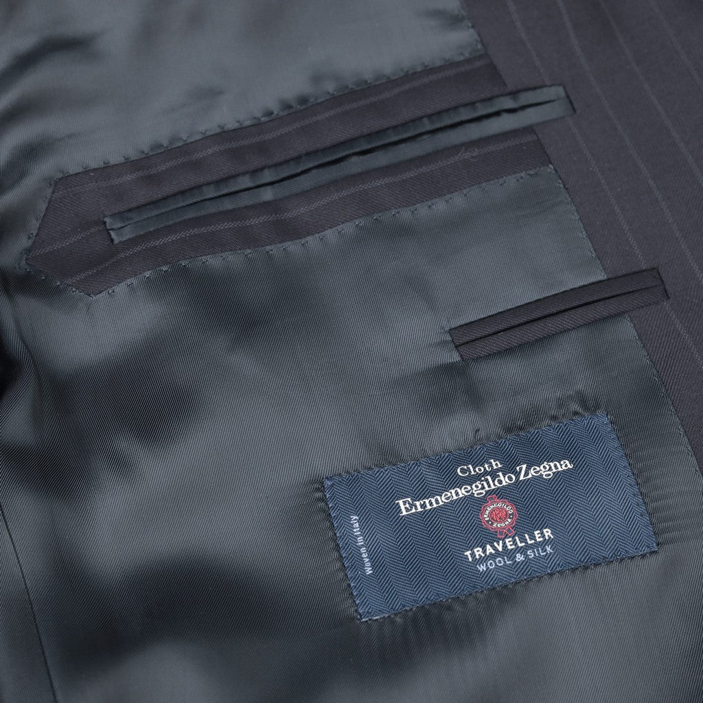 HENRY SARTORIAL HERITAGE 135 Year Platinum Zegna Traveller Pinstripe Suit NAVY