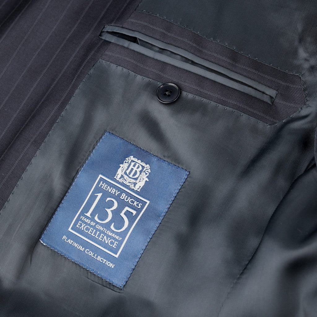 HENRY SARTORIAL HERITAGE 135 Year Platinum Zegna Traveller Pinstripe Suit NAVY