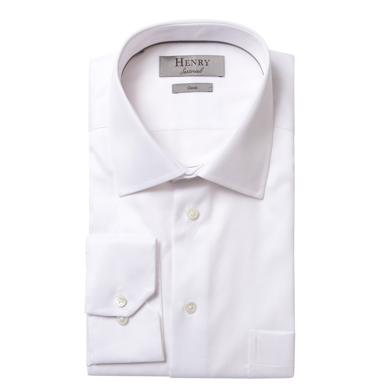 HENRY SARTORIAL Plain Oxford Business Shirt Single Cuff Classic Fit WHITE