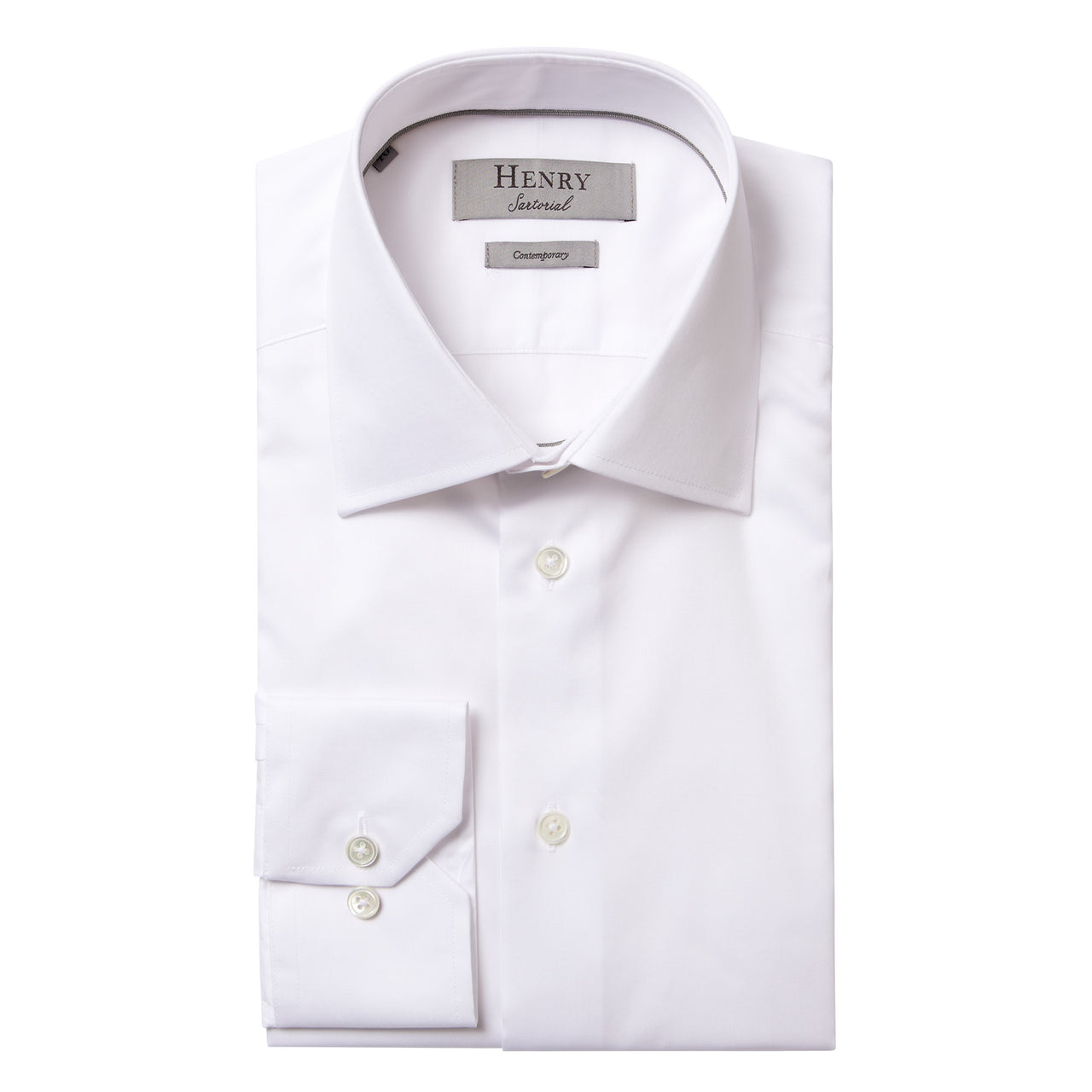 HENRY SARTORIAL Plain Twill Single Cufflink Shirt WHITE