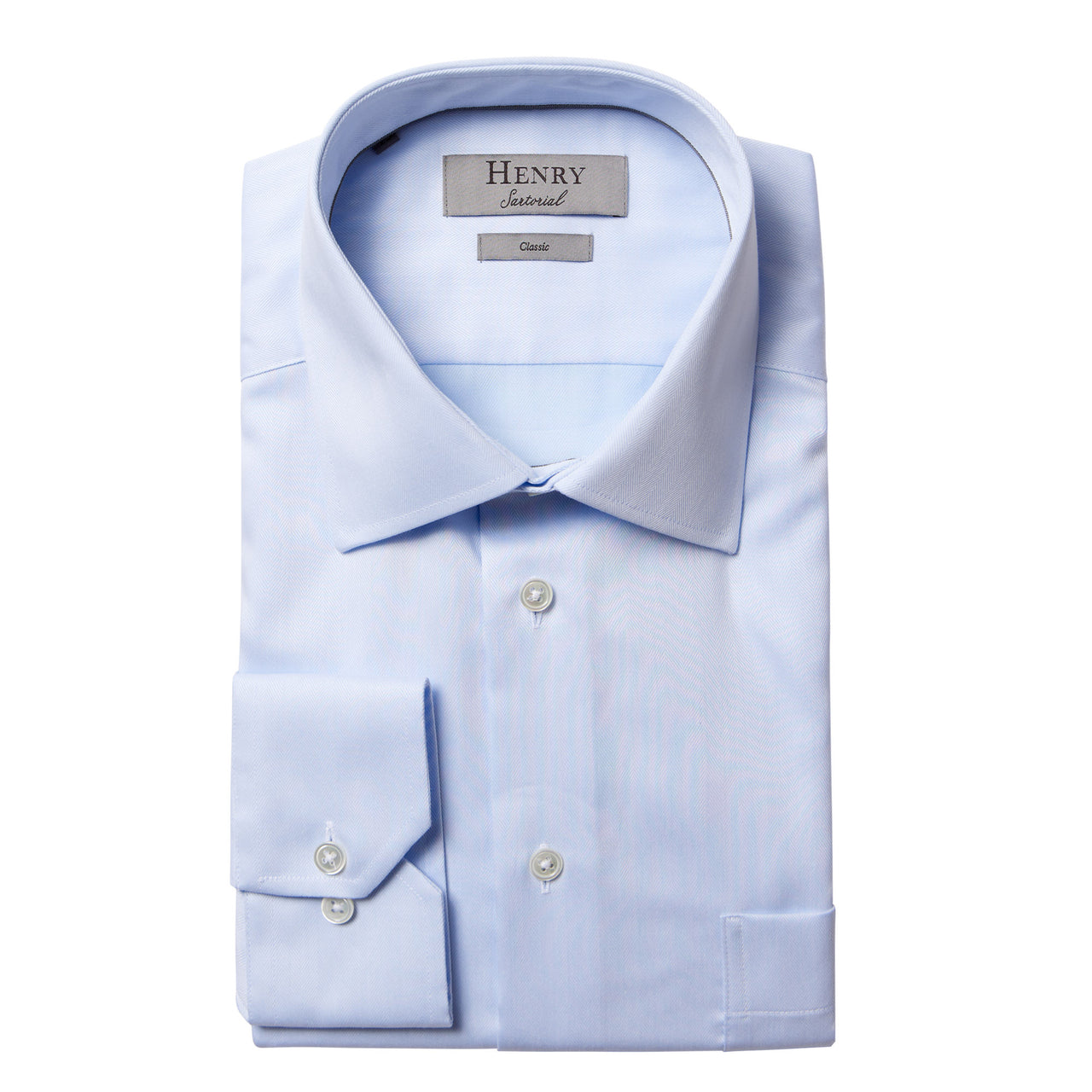 HENRY SARTORIAL Herringbone Business Shirt Single Cuff Classic Fit LIGHT BLUE