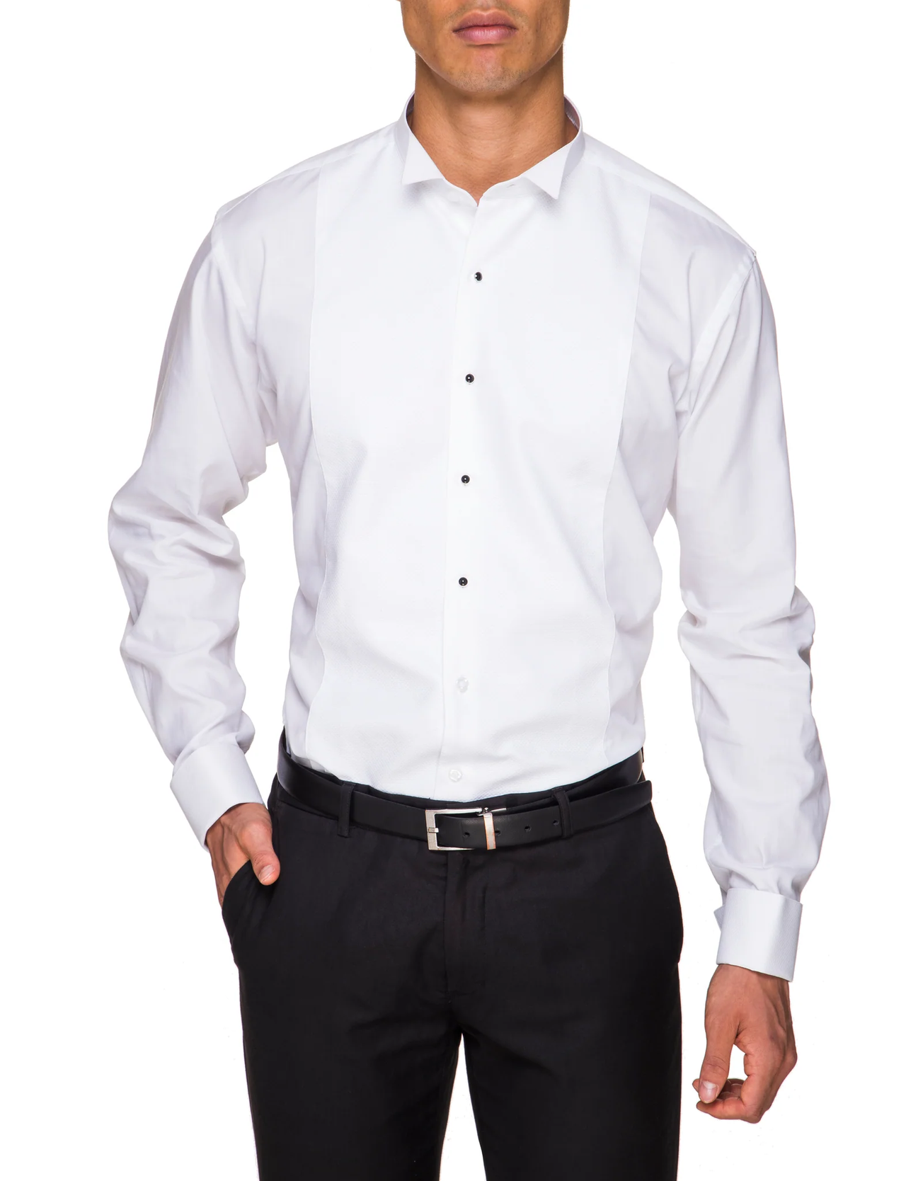 ABELARD Marcella Stud Wing Dinner Shirt Single Cuff Classic Fit WHITE