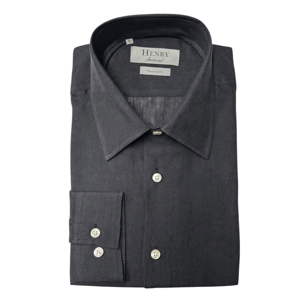 HENRY SARTORIAL Fashion Soft Linen Shirt BLACK