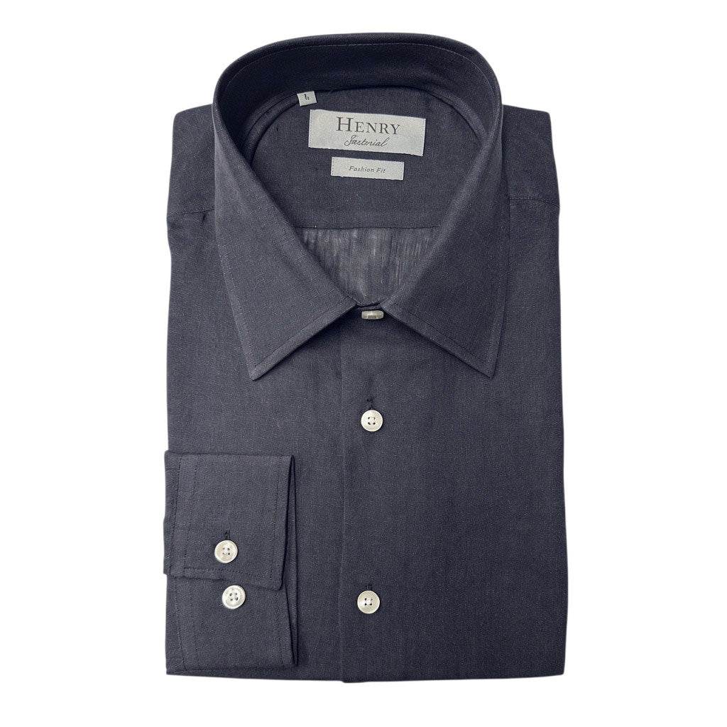 HENRY SARTORIAL Fashion Soft Linen Shirt NAVY