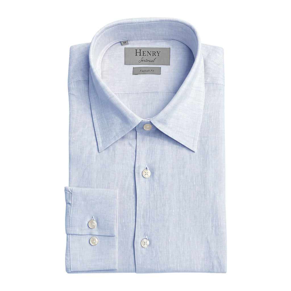 HENRY SARTORIAL Fashion Soft Linen Shirt SKY