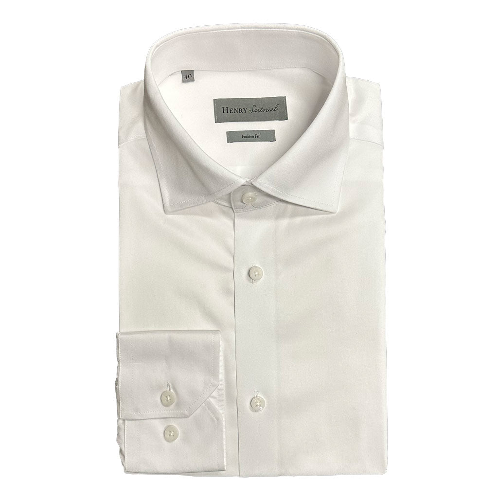 HENRY SARTORIAL Non-Iron Fashion Fit 100s Cotton Shirt WHITE