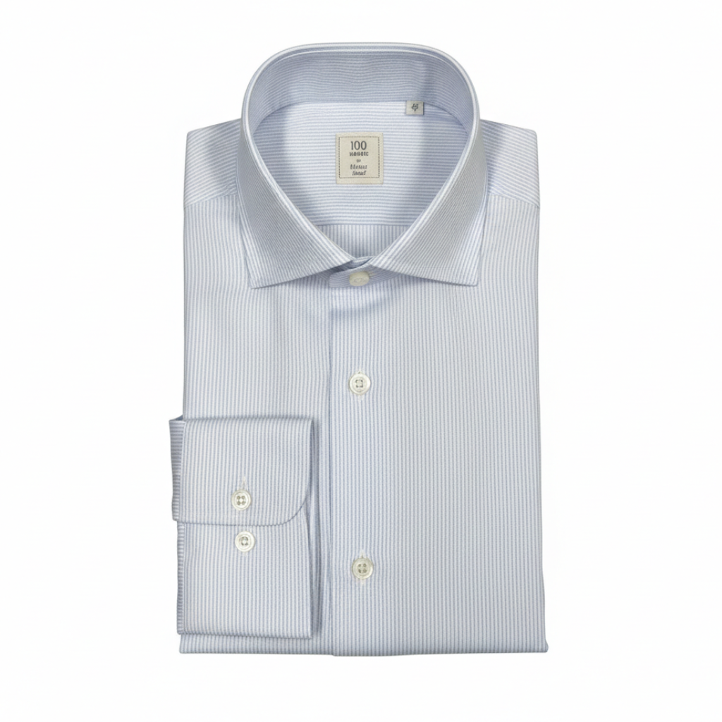 HENRY SARTORIAL X 100 HANDS Cotton Twill Stripe Shirt LIGHT BLUE