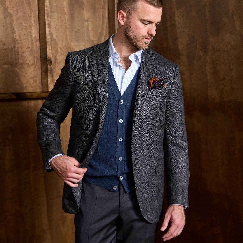 Henry Sartorial Merino Wool Button Vest Knit NAVY