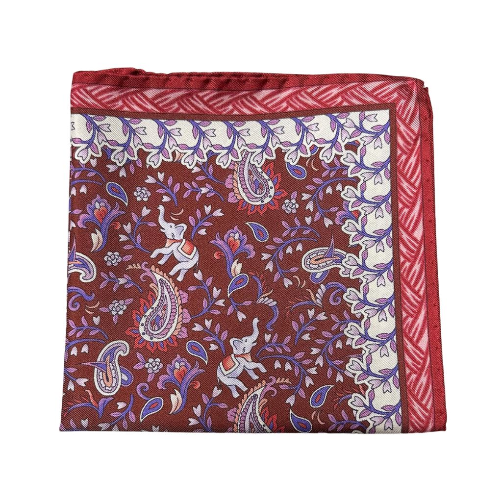 HENRY SARTORIAL X CANTINI Silk Print Pocket Square RED