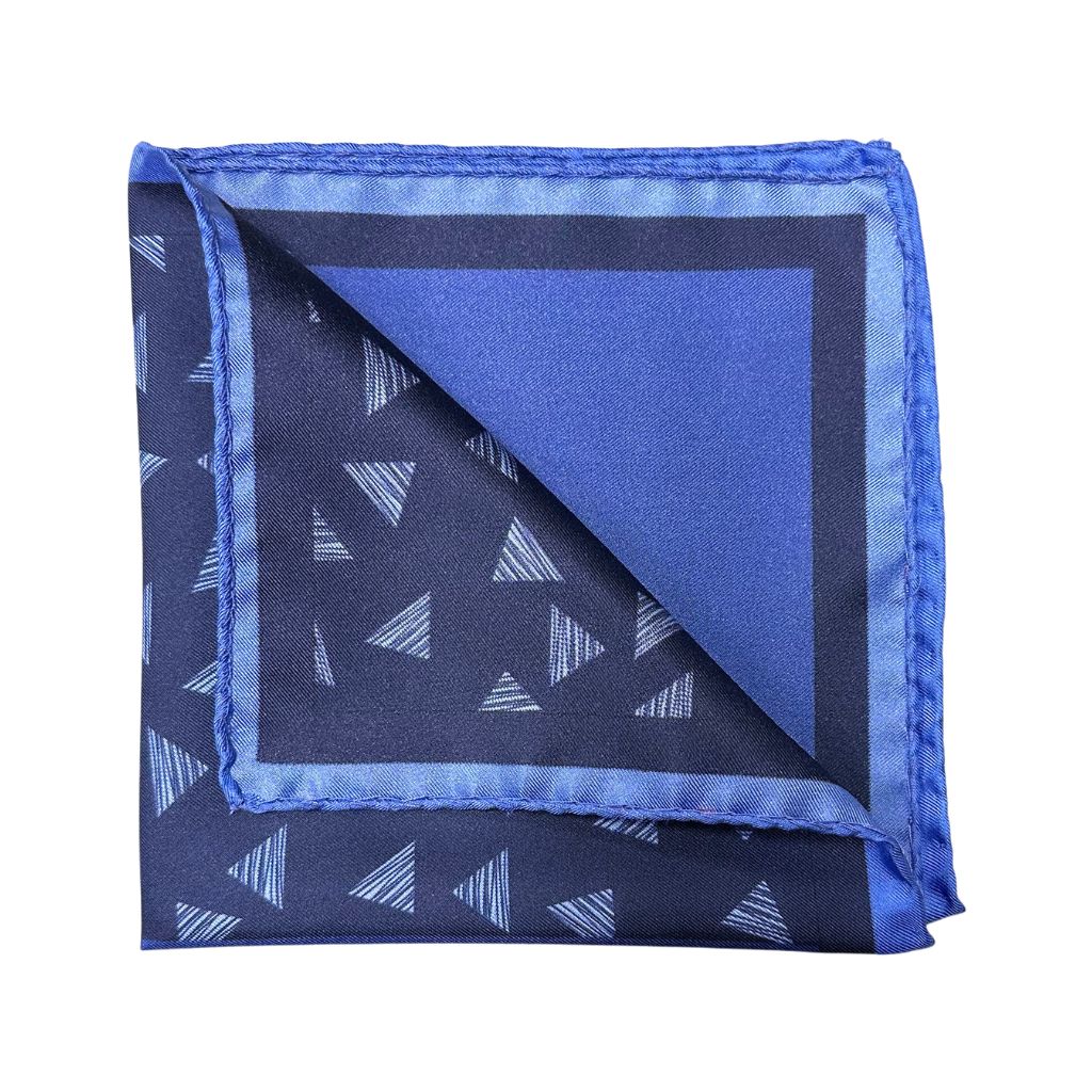 HENRY SARTORIAL X CANTINI Silk Print Pocket Square NAVY