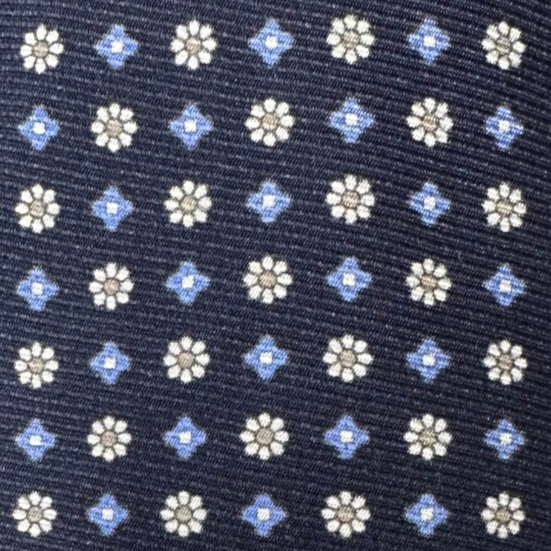 HENRY SARTORIAL X FLORENCE STYLE Small Floral Silk Tie NAVY
