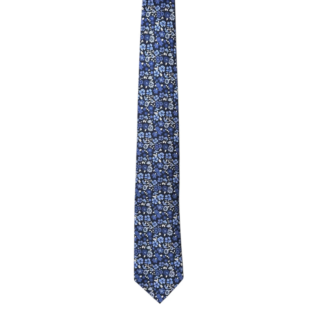 HENRY SARTORIAL X FLORENCE STYLE Floral Print Silk Tie NAVY