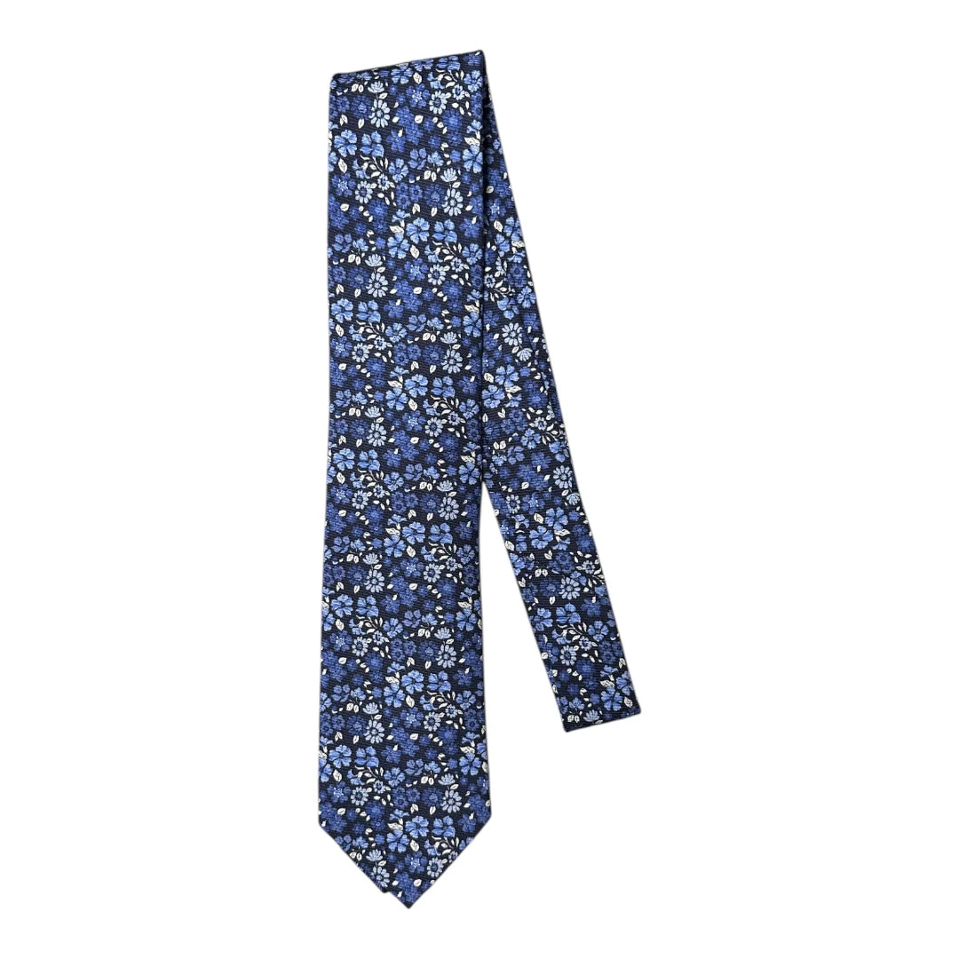 HENRY SARTORIAL X FLORENCE STYLE Floral Print Silk Tie NAVY