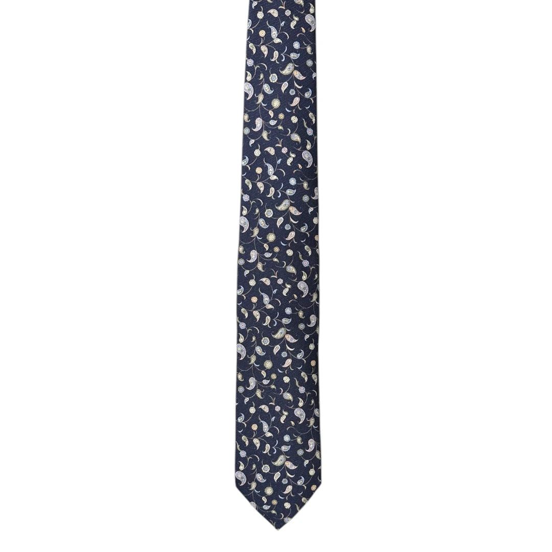 HENRY SARTORIAL X FLORENCE STYLE Large Paisley Silk Tie NAVY