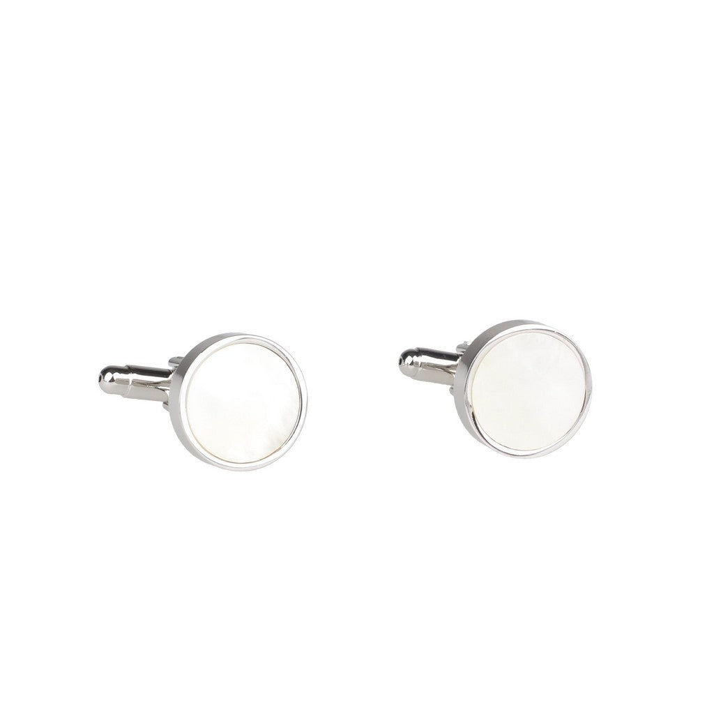 HENRY BUCKS Round Marble Cufflink SILVER/WHITE