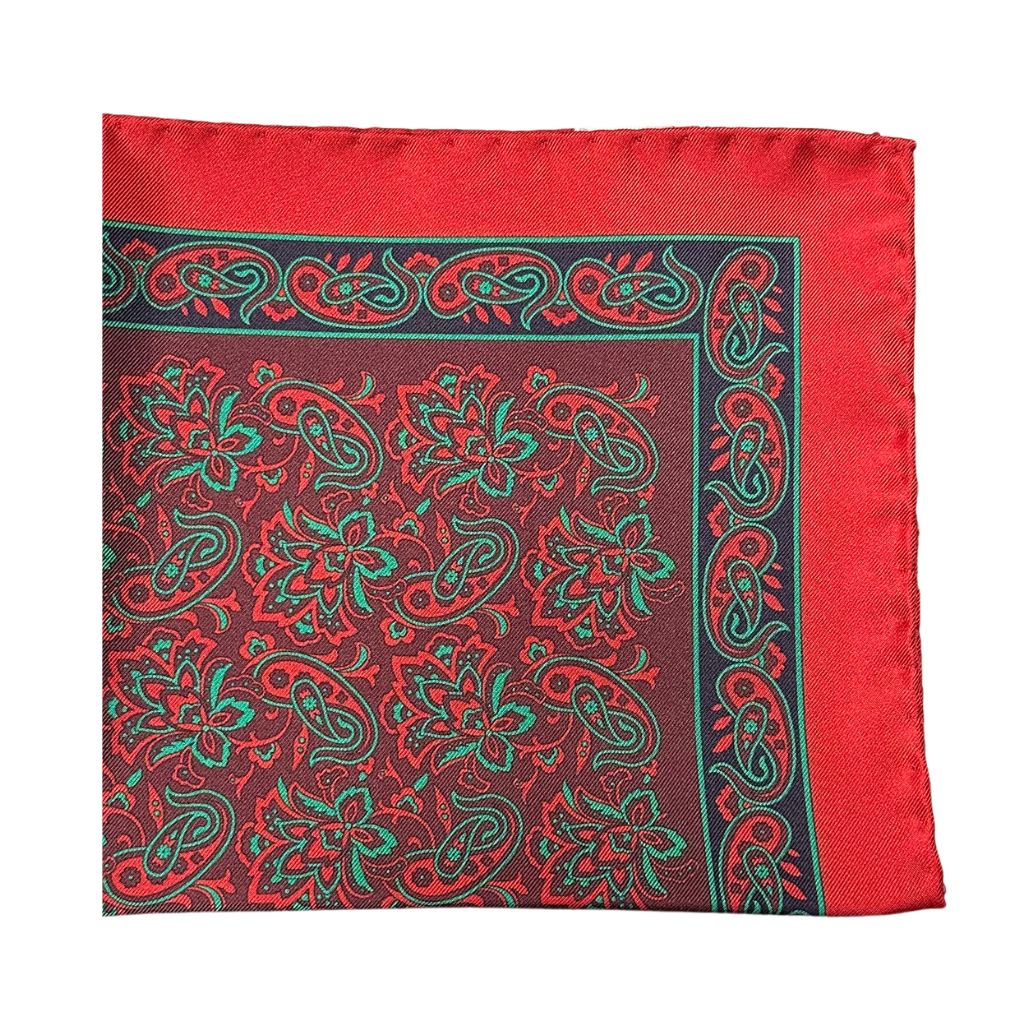 HENRY SARTORIAL X CANTINI Silk Print Pocket Square RED