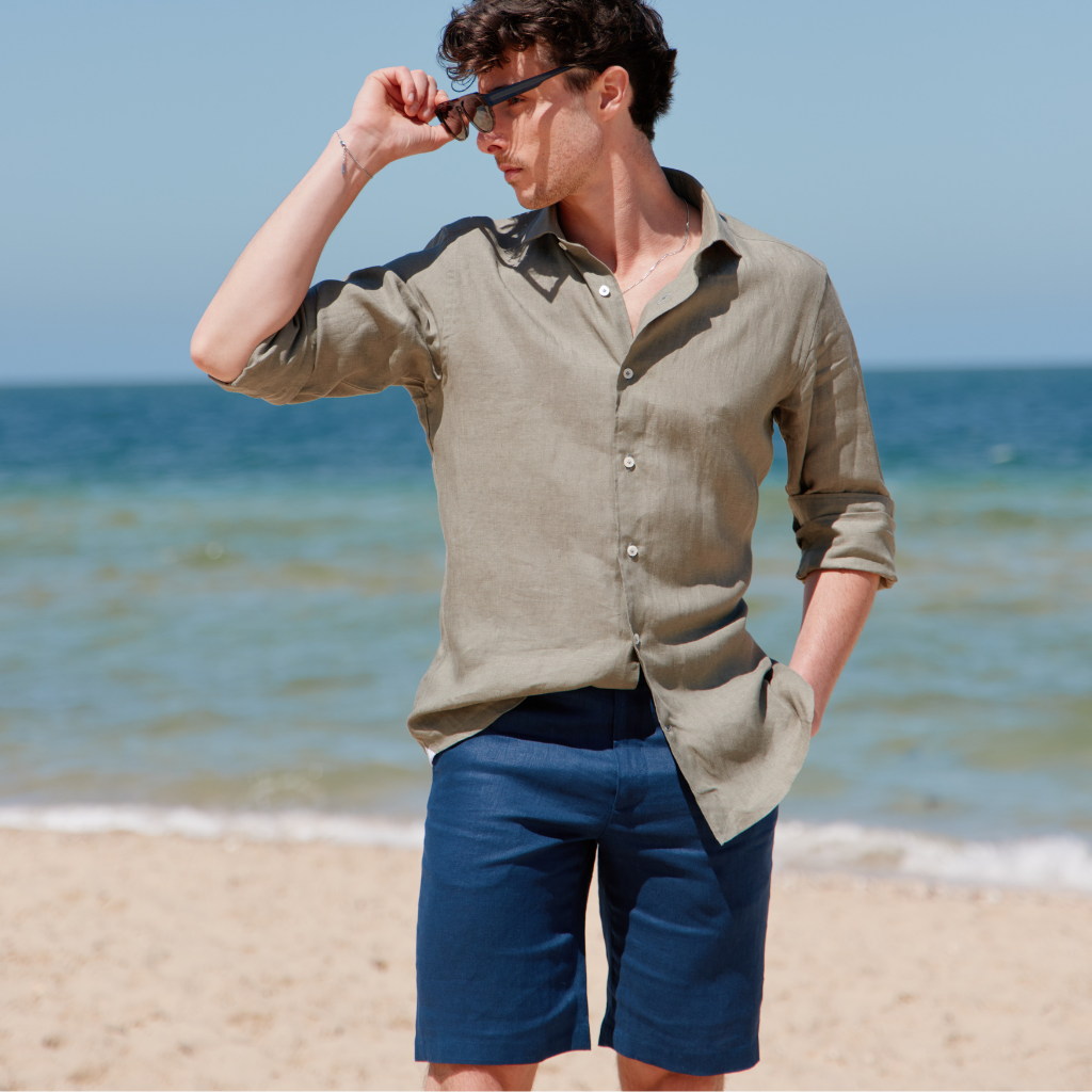HENRY Linen Tailored Shorts NAVY