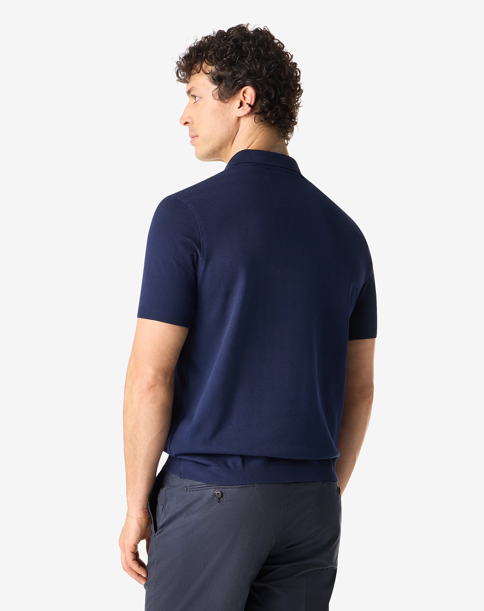 CORNELIANI Pure Cotton Zip Polo NAVY