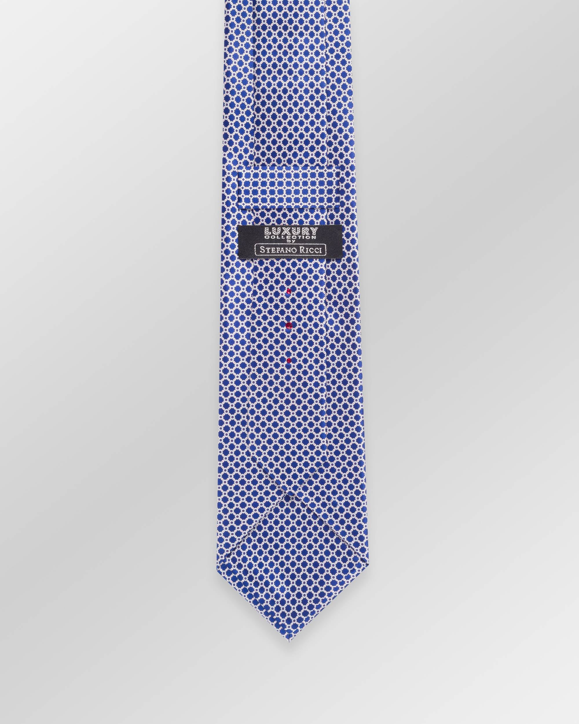 STEFANO RICCI Luxury Silk Long Tie MID BLUE/WHITE