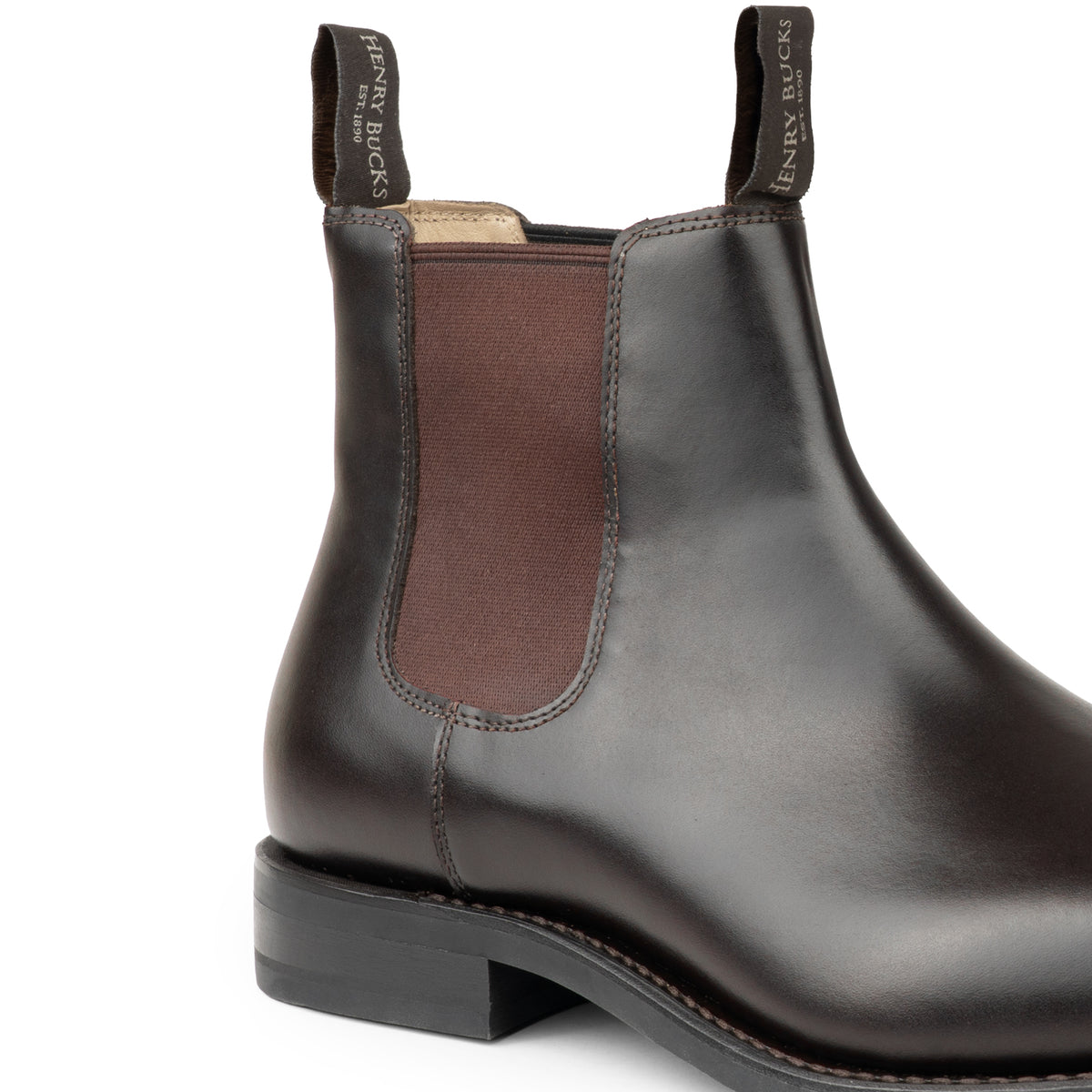 HENRY BUCKS Melbourne Chelsea Boot Rubber Sole DARK BROWN
