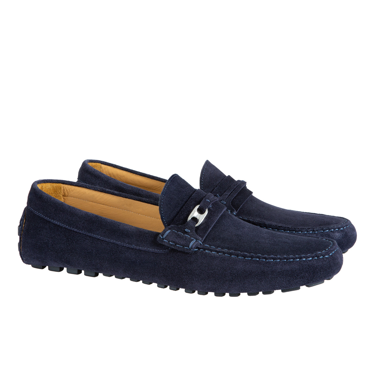 HENRY SARTORIAL Calf Driving Shoes with Metal Trim NAVY
