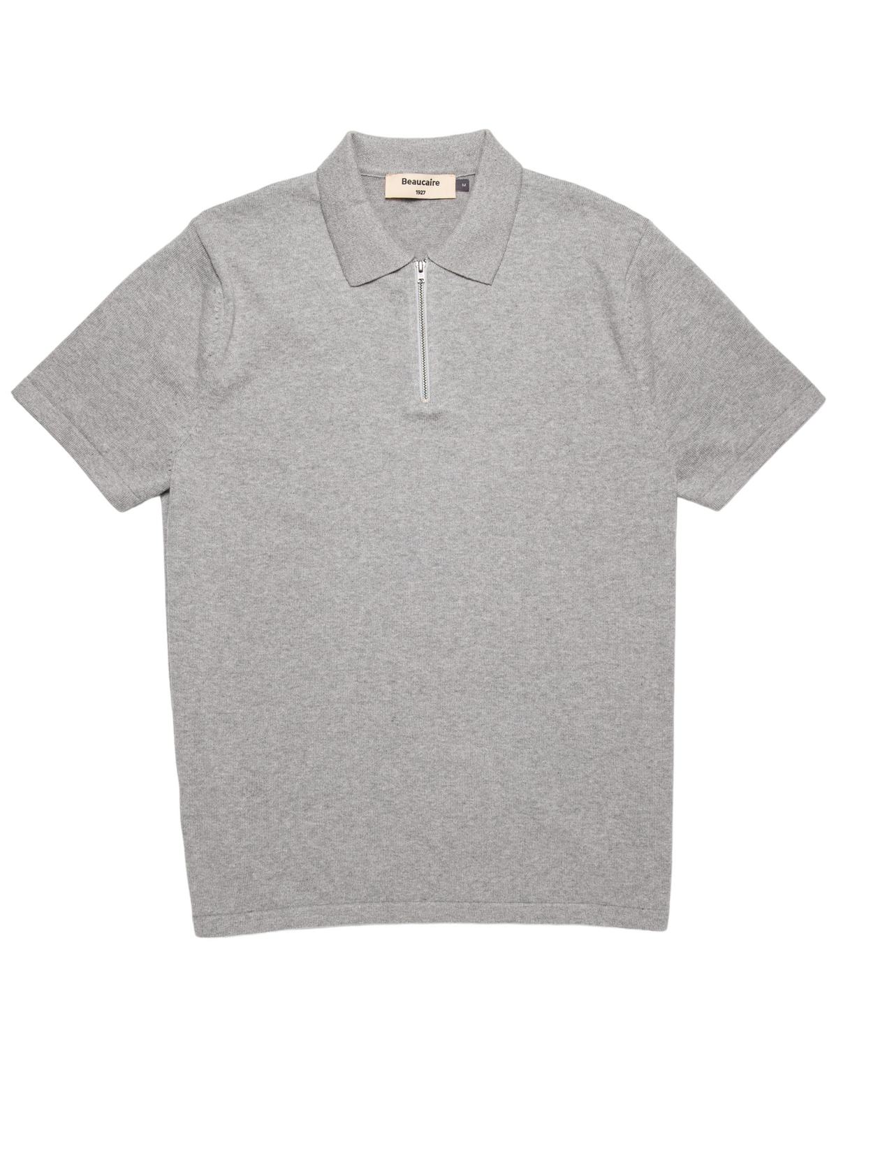 BEAUCAIRE Cotton Zip Neck Short Sleeve Polo MID GREY