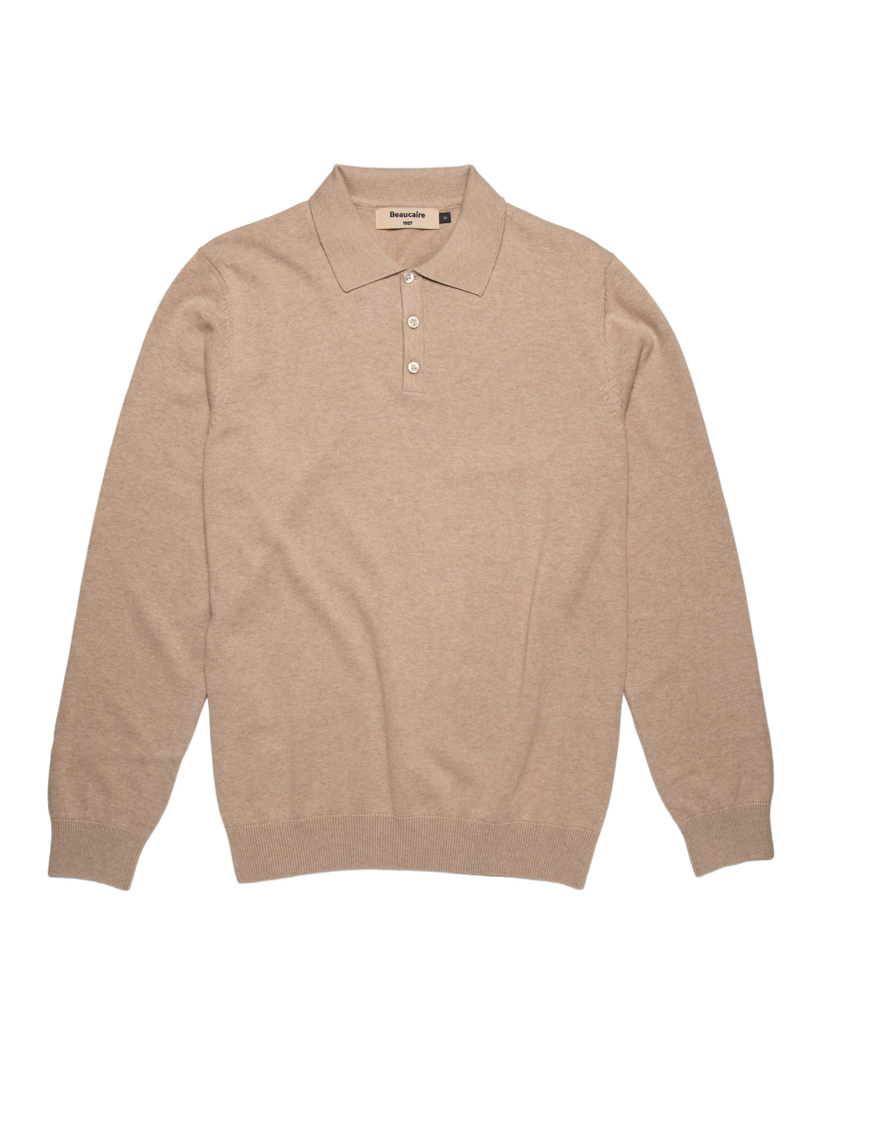 BEAUCAIRE Cotton Knitted Long Sleeve Polo SAND