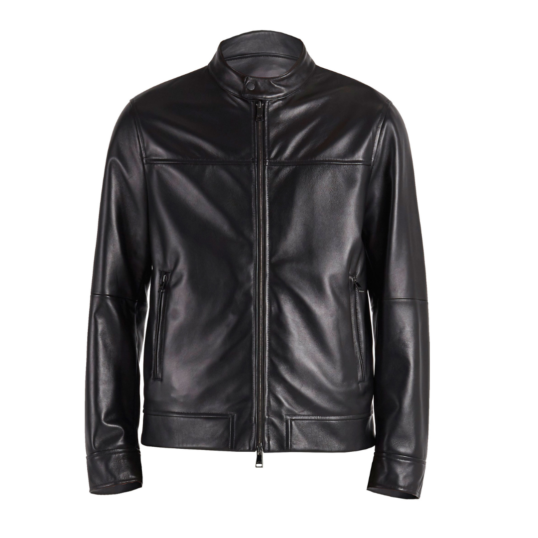 PAUL & SHARK Leather Biker Jacket BLACK