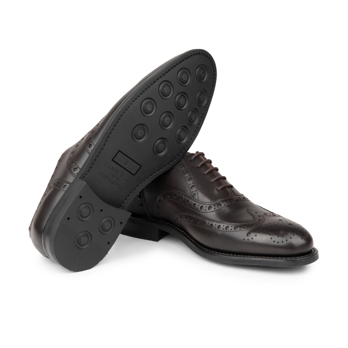 HENRY BUCKS Oxford Brogue Rubber Sole DARK BROWN