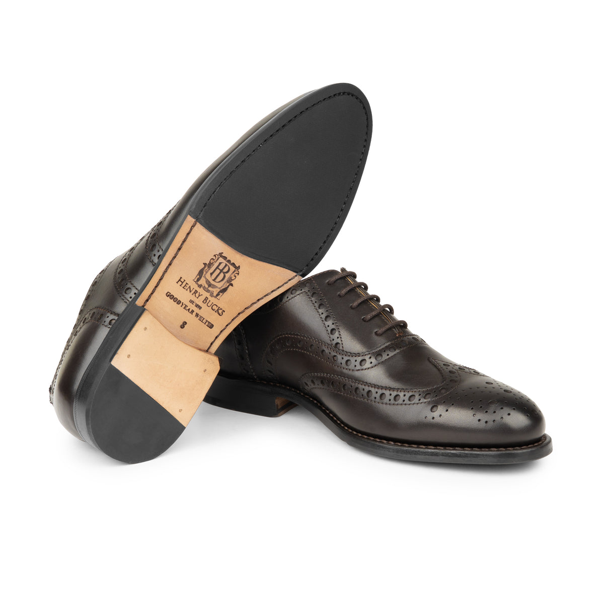 HENRY BUCKS Oxford Brogue Leather Sole DARK BROWN