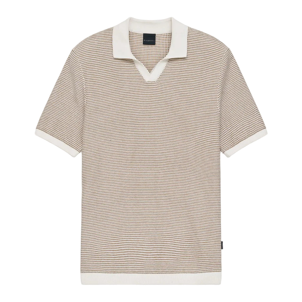 BUGATTI Textured Cotton Short Sleeve Polo COGNAC