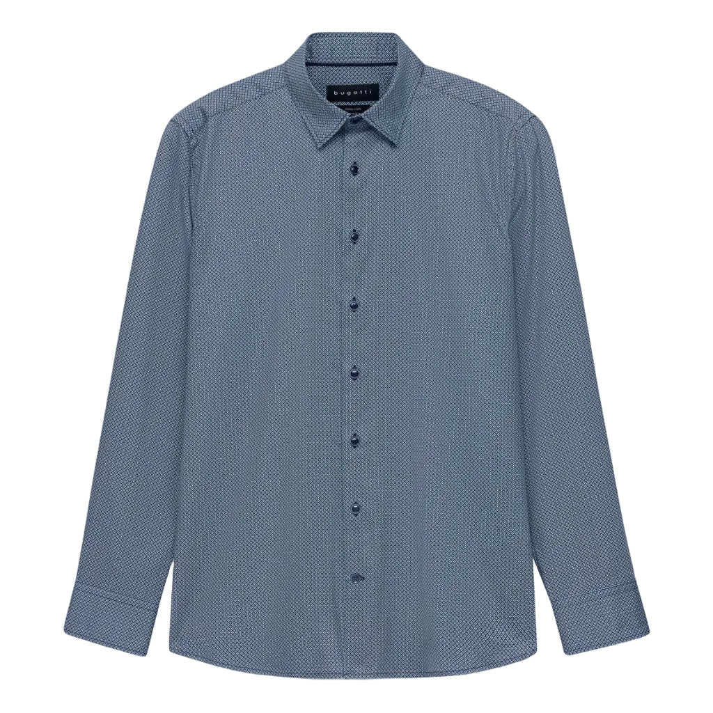 BUGATTI Cotton Geometric Long Sleeve Shirt NAVY - Henry Bucks