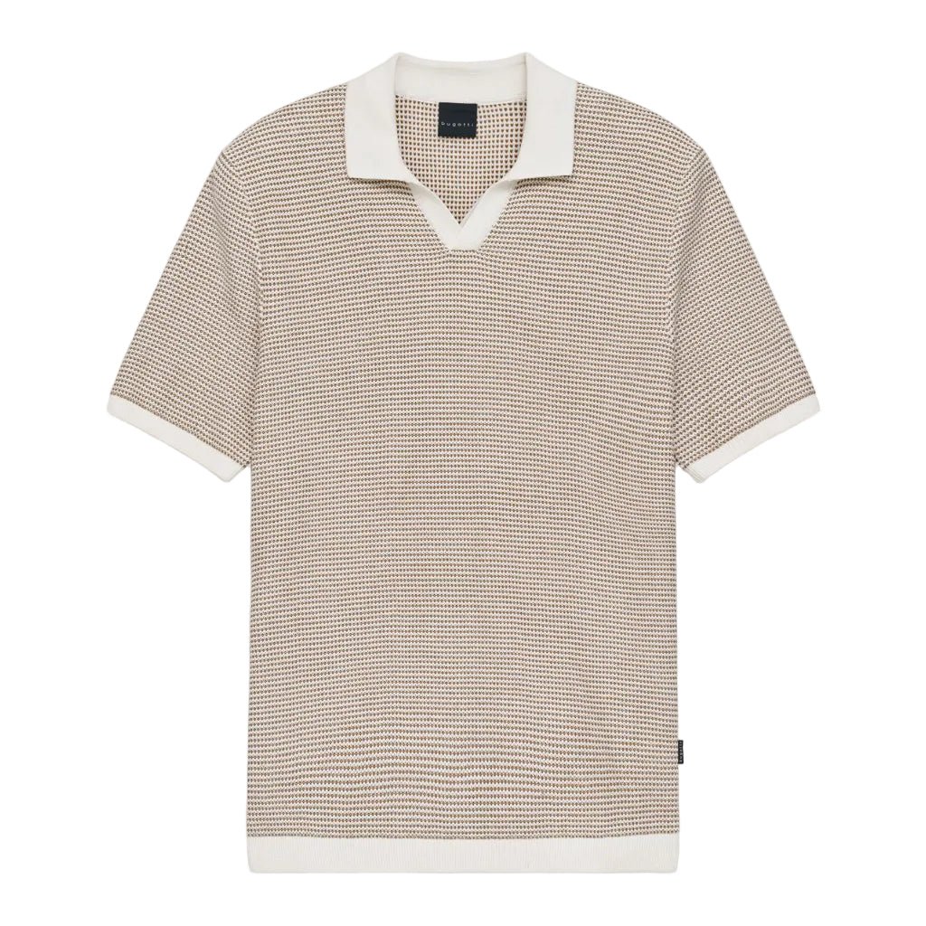 BUGATTI Textured Cotton Short Sleeve Polo COGNAC - Henry Bucks