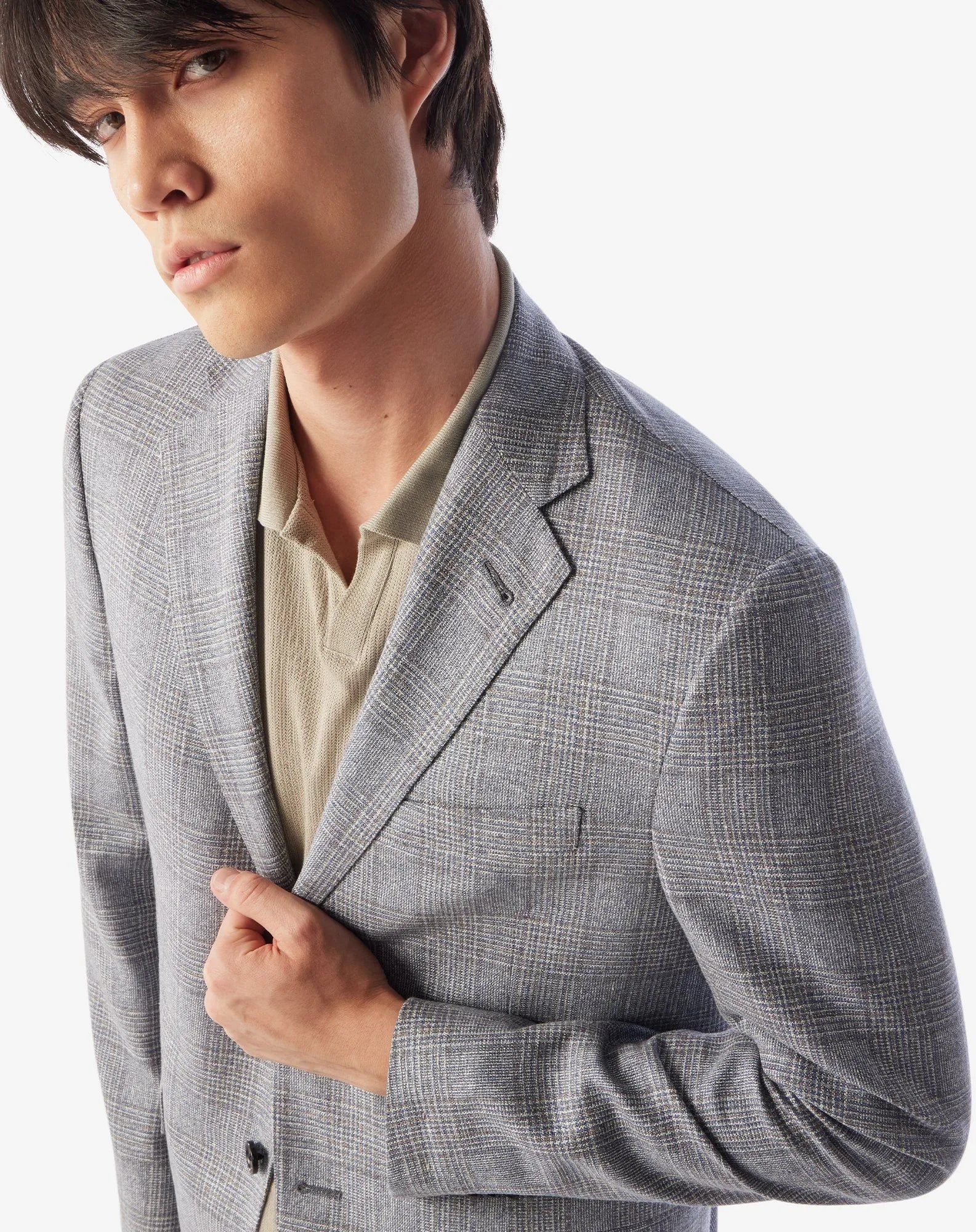 CORNELIANI Academy Light Overcheck Silk Wool Blazer BLUE/BEIGE - Henry Bucks