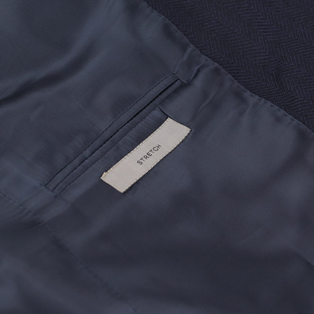 CORNELIANI Herringbone Wool Stretch Blazer NAVY - Henry Bucks