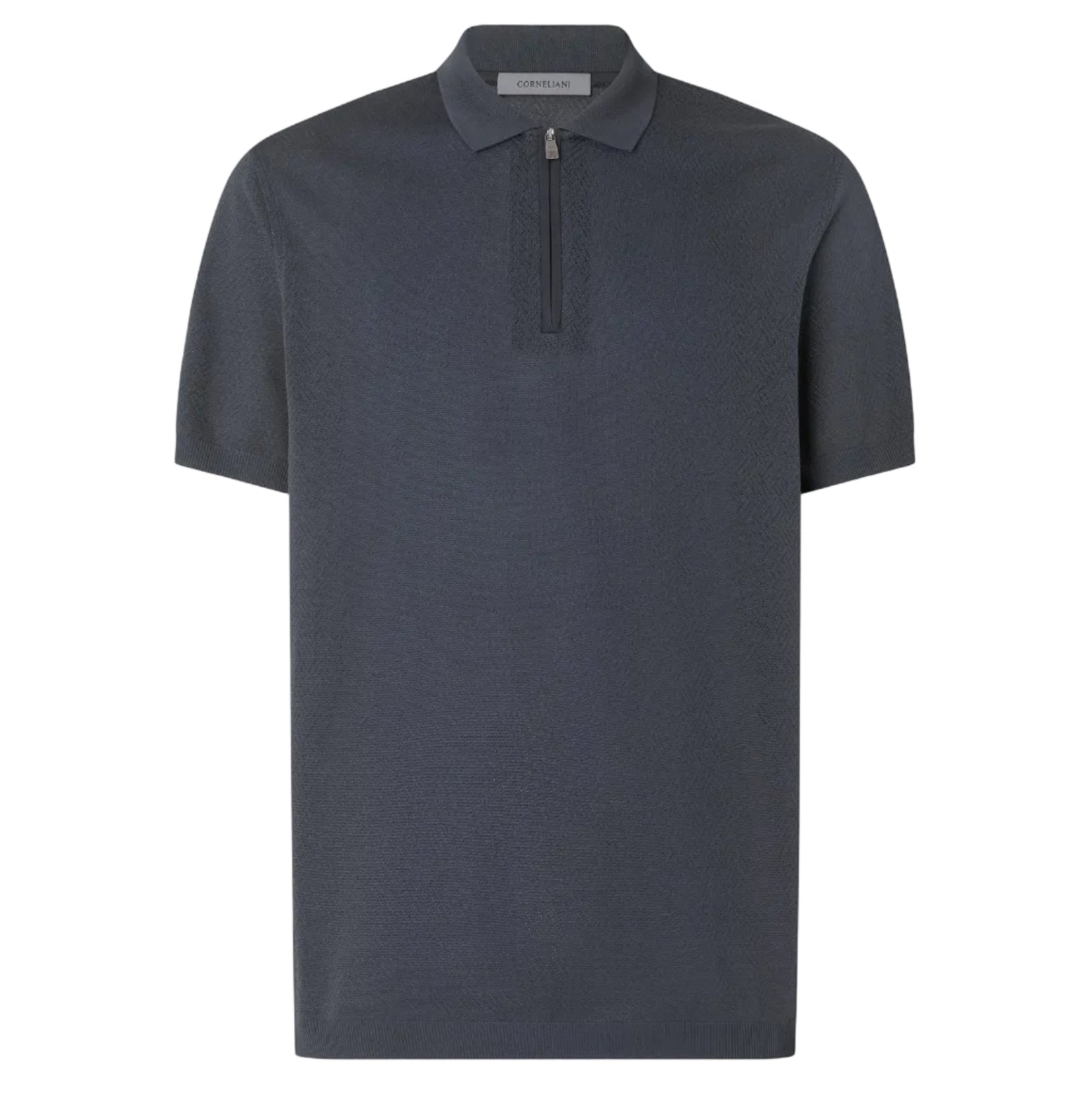 CORNELIANI Pure Cotton Zip Polo CHARCOAL - Henry Bucks
