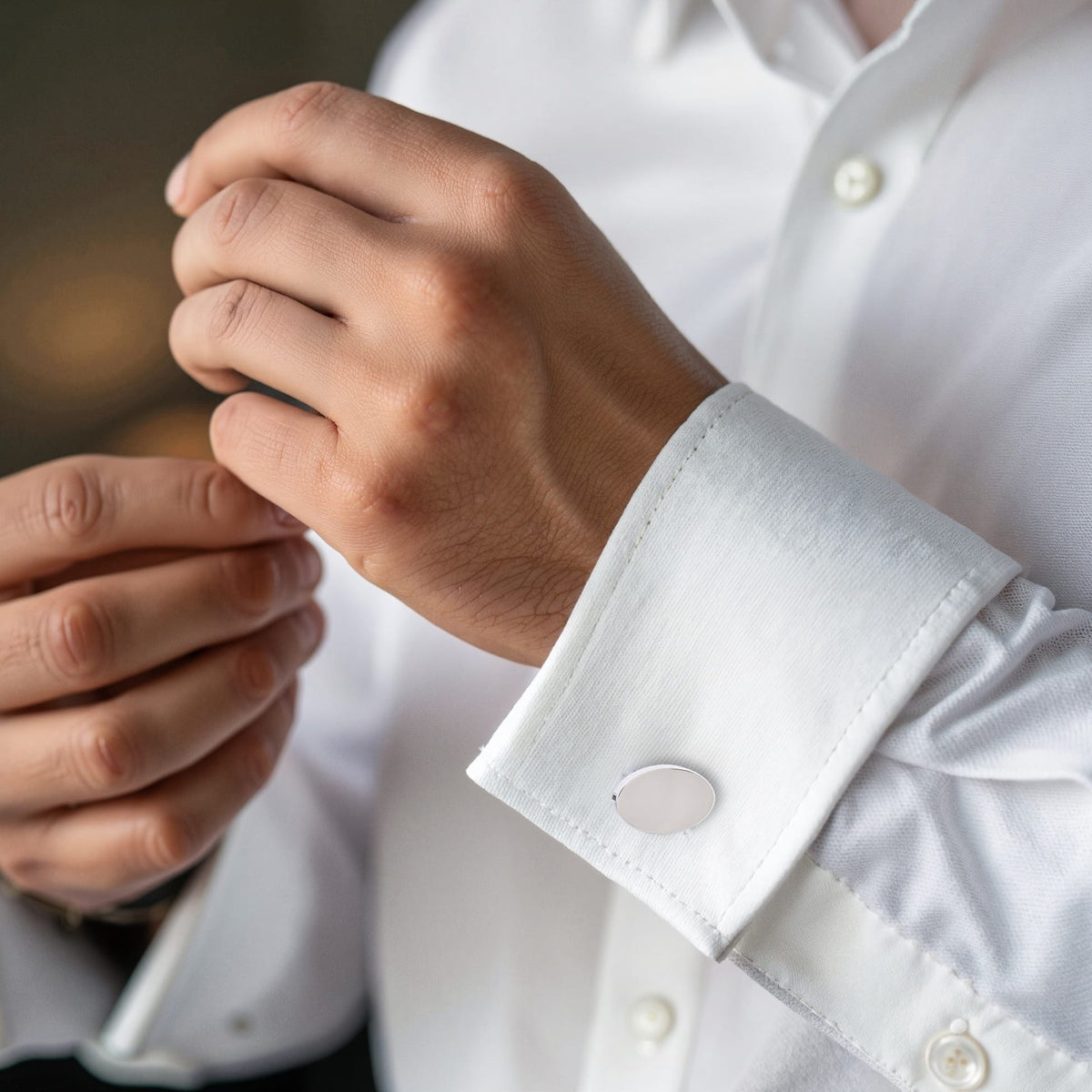 CUDWORTH Polished Rhodium Plated Oval Cufflinks - Henry Bucks