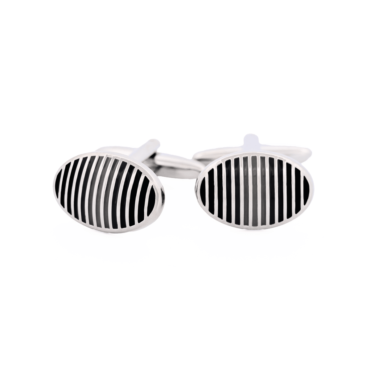 CUDWORTH Rhodium Oval Epoxy Grill Cufflinks BLACK - Henry Bucks