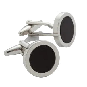 Cudworth Rhodium/Black Round Dress Wear Cufflinks - Henry BucksCufflinks52AW230004