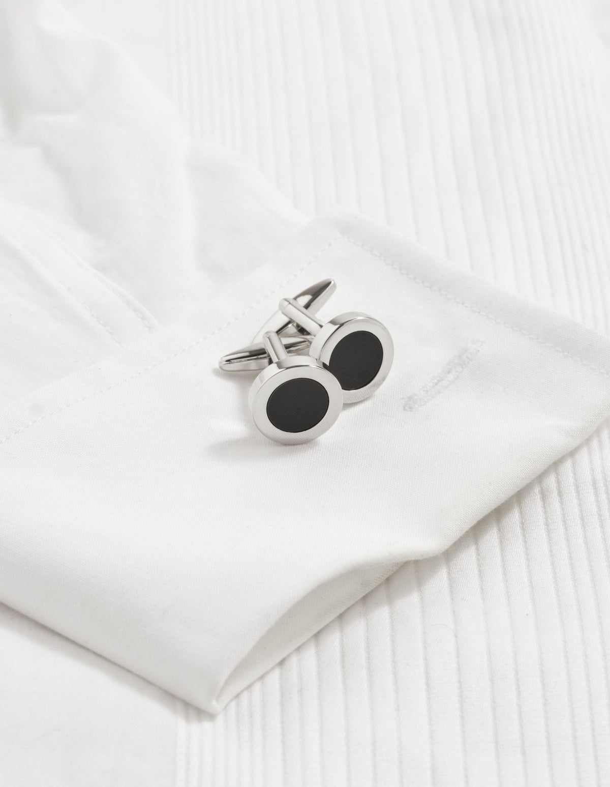 Cudworth Rhodium/Black Round Dress Wear Cufflinks - Henry Bucks