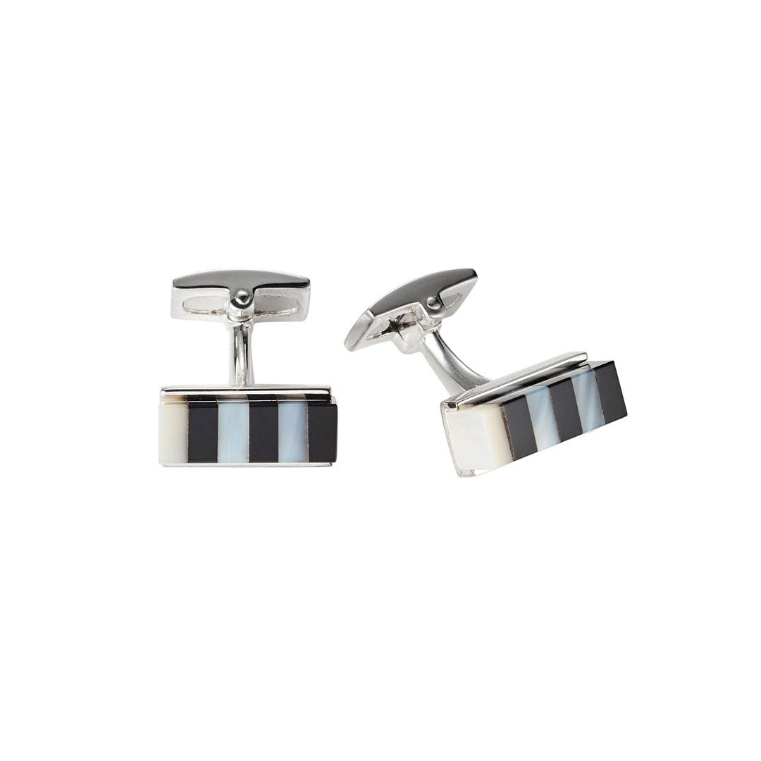 Cudworth Sterling Silver Onyx+Mother of Pearl Cufflinks - Henry BucksCufflinks52AW230041
