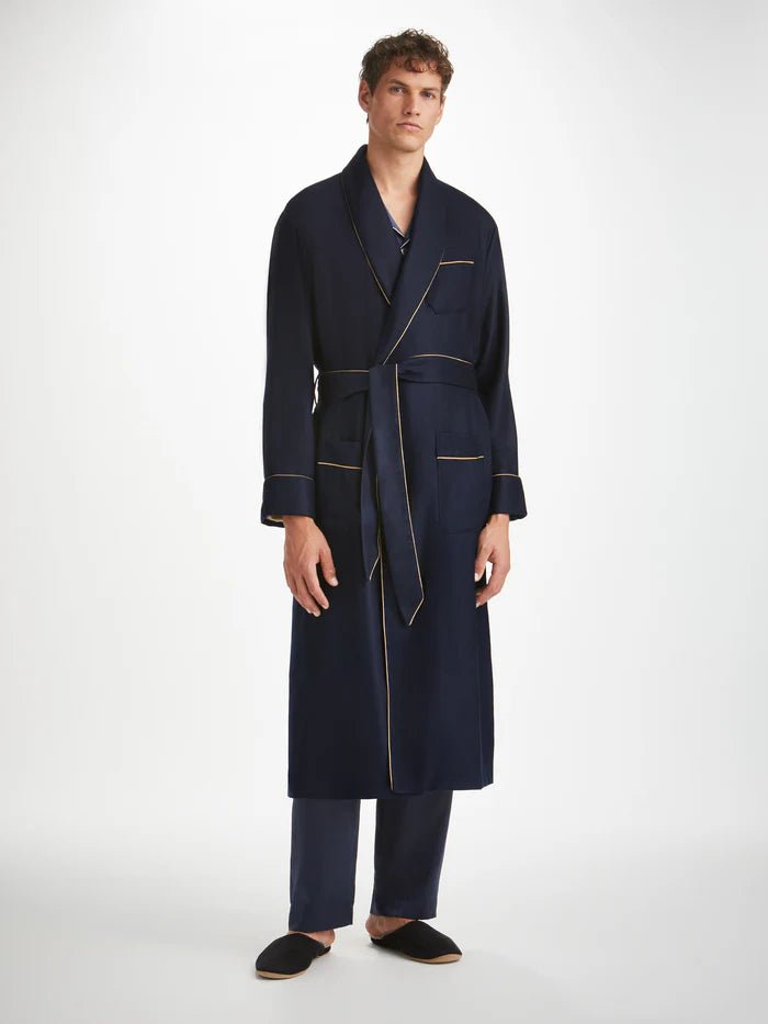DEREK ROSE Cashmere Dressing Gown NAVY (Pre Order*) - Henry Bucks