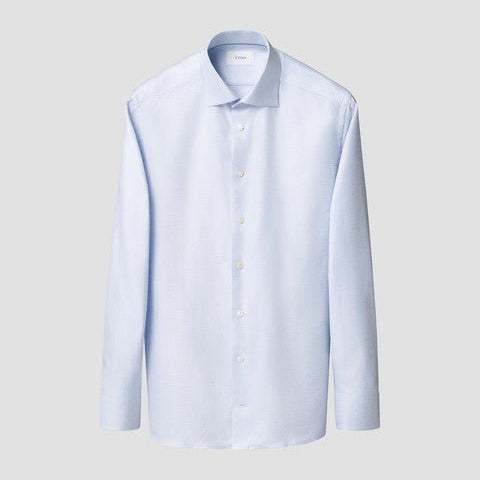 ETON Houndstooth Twill Long Sleeve Shirt Single Cuff LIGHT BLUE - Henry Bucks
